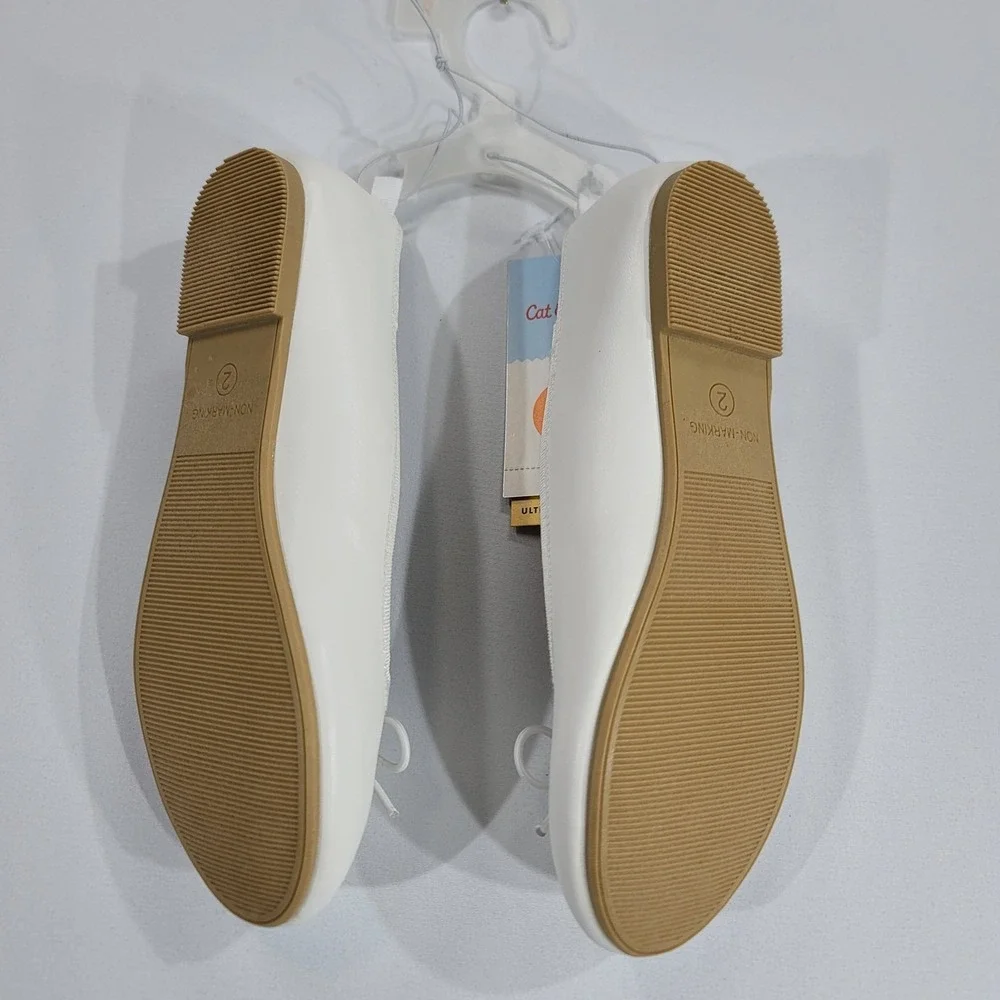 Cat & Jack Diana White Ballet Flats Girls Size 2 Slip On Bow Shoes AF533 New